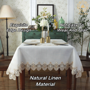 Venta al por mayor de moda impermeable rectángulo bordado mantel de lino blanco para el hogar - Product Image 2