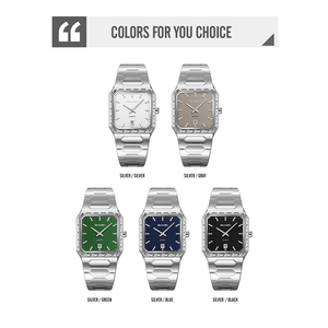 Montre pour homme en acier inoxydable noir et or personnalisée, quartz, 3 BAR, étanche, cadran carré, lumineux, simple, minimaliste, analogique - Product Image 2