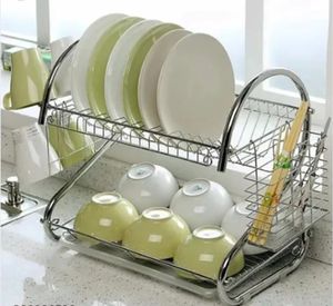 2-שכבות תיל נירוסטה מדפים ייבוש צלחת ייבוש מתלה utensil מחזיקי אחסון מטבח למסעדת מטבח - Product Image 4