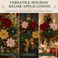 Fleurs de Noël artificielles, magnolias, décorations de Noël, arrangements floraux pour arbre de Noël, magnolias rouges et blancs