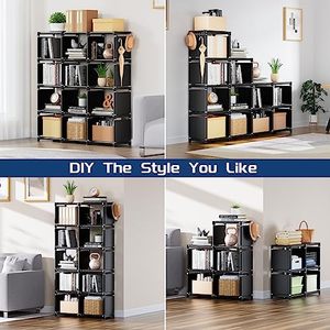 Estantería de Metal de 12 cubos, organizador de estantería DIY para dormitorio, sala de estar, estante de cubículo negro alto - Product Image 4