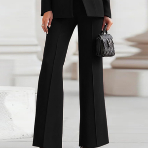 Damen Frühling Umweltfreundliche Flache Hochtaillierte Krepp-Hose mit Weitem Bein in Vollänge Einfarbige Formelle Anzughose - Product Image 5