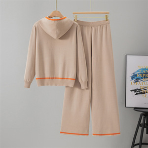 Women's <strong>2026</strong> Casual Breathable Worsted Knitted <strong>Cotton</strong> Blend 2 Piece Hooded Daily <strong>Wear</strong> Loose Shorts Solid European Style - Product Image 5