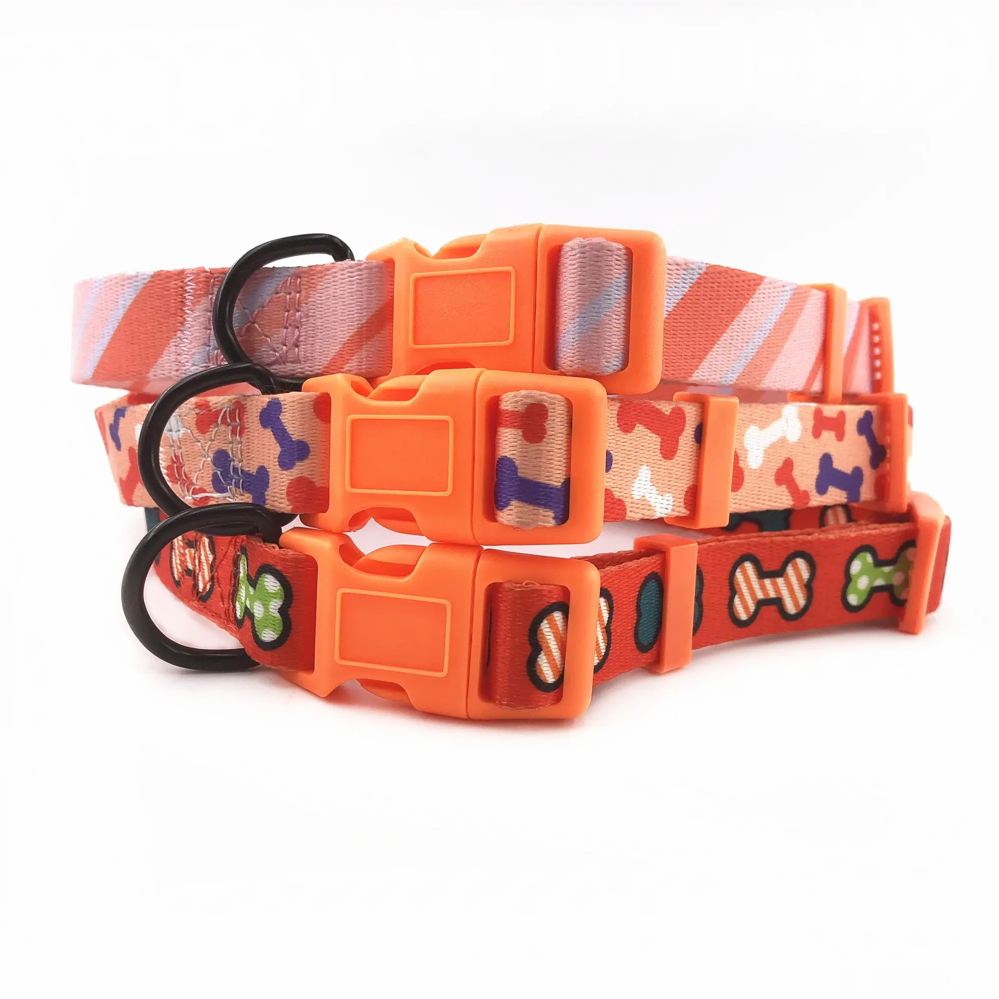 Drucken Hunde halsband Personal isierte Knochen Design Haustier Halsband Orange Farbe Designer Hunde halsbänder mit neuem Muster