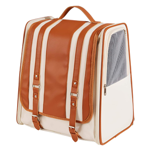 Bolsa de transporte para mascotas de cuero a rayas, bolsa de viaje para gatos, de lujo y transpirable - Product Image 2