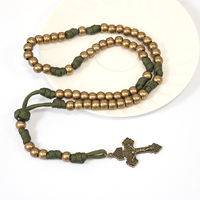 Collier de chapelet catholique en paracorde vert chrétien fait à la main pour hommes avec des perles CCB en bronze antique de 10 mm