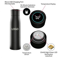 Vaso Térmico con Logotipo, Negro, 400ml 500ml 750ml, Botella de Agua Inteligente de Acero Inoxidable con Autolimpieza UV