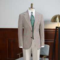 Blazer marron micro-à carreaux sur mesure pour homme, style italien, revers cranté, veste décontractée et habillée pour affaires et sport