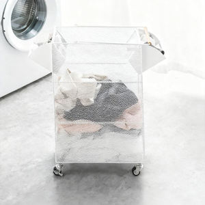 Carrito de Lavandería Moderno con Ruedas para Baño, <span class=keywords><strong>Cesta</strong></span> de Almacenamiento de Toallas Móvil de Metal, <span class=keywords><strong>Cesta</strong></span> de Ropa con <span class=keywords><strong>Rejilla</strong></span> Extraíble - Product Image 5