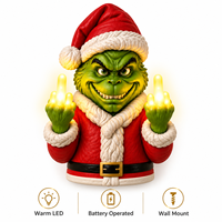 Lumières de Noël populaires pour l'extérieur, amusantes, avec personnage vert, lumière murale LED à piles, décoration de vacances pour porche, entrée, fête