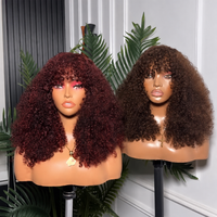 Perruque Lace Front Bouclée Super Super Densité 300% en Cheveux Humains Bruts Vietnamiens, Fabriquée à la Machine, Couleur Noir Piano avec Mèches Brunes, Sans Colle