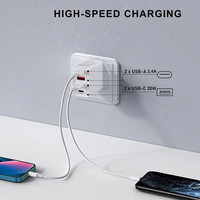Chargeur mural pour téléphone portable avec logo personnalisé, boîte d'emballage, 4 ports USB, charge rapide, adaptateur secteur multi-pays