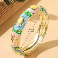 Bracelet jonc articulé vintage ethnique en émail pour femme, bracelet coloré effet œil de chat synthétique effet goutte d'huile pour souvenir touristique en gros