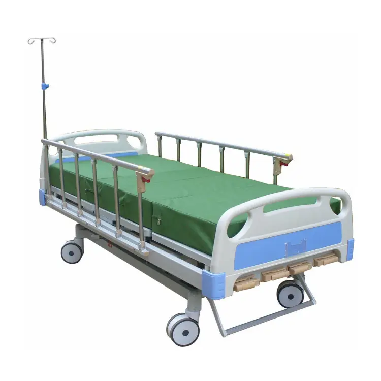 BT-AM003 5 function manual crank Hospital patient adjustable bed medical clinical crank bed rails mattress central wheels price