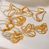 Bague Ouverte de Luxe en Acier Inoxydable Plaquée Or 18K PVD, Forme Ligne Lisse