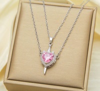Collier de couple avec pendentif en forme de cœur en zircon, chaîne de clavicule en acier titane, collier en acier inoxydable, cadeau pour la Saint-Valentin