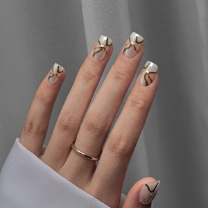 Faux ongles en gel souple à étiquette privée, design artistique glacé, faits à la main, luxe, courts, carrés, à presser, vente en gros - Product Image 1