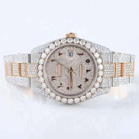 Montre en quartz Moissanite Iced Out avec bracelet en acier inoxydable, cadran rond, affichage de la date, montre-bracelet de luxe, style bijoux personnalisés