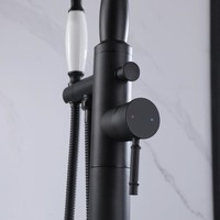 Robinet de baignoire apparent noir, double fonction (eau froide et chaude), entièrement en cuivre, ensemble vertical, cartouche céramique, design moderne et minimaliste