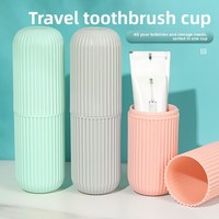 Étui de rangement portable pour brosse à dents de voyage, distributeur de brosse à dents avec gobelet de lavage, conteneur anti-poussière en plastique pour brosse à dents