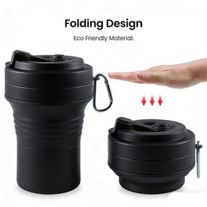 แก้วซิลิโคนพับได้ รูปทรงตามสั่ง ป้องกันการรั่วซึม ขนาด 350 มล., 16 ออนซ์, 500 มล. แก้วน้ำซิลิโคน แก้วกาแฟพับได้สำหรับเดินทาง - Product Image 5