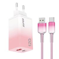 Chargeur USB Type-C PD 120W pour téléphone portable avec câble USB-C, adaptateur secteur USB-C à charge rapide 120W, prise EU