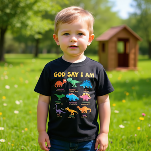 Camiseta para niños pequeños con versículo bíblico de Dios que dice que soy un dinosaurio - Product Image 3