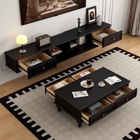 Meuble TV mural flottant en bois massif moderne, console multimédia minimaliste, ensemble de meubles de salon avec table basse