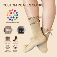Chaussettes de yoga et de pilates antidérapantes personnalisées avec nœud papillon, à volants, douces et fines, en bambou, pour femmes – Collection Glacière, Vente Flash