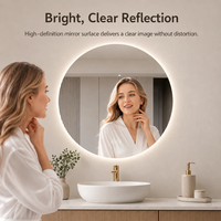 Espejo de Baño LED Redondo sin Marco, Control Táctil, 3 Temperaturas de Color, Atenuación Gradual, Vidrio Irrompible para Baños Modernos