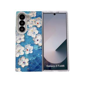 High-end luce blu pittura a olio a fiore custodia del telefono di moda per <span class=keywords><strong>Samsung</strong></span> Z piega 6 obiettivo della fotocamera piastra sottile Cover posteriore del telefono - Product Image 1