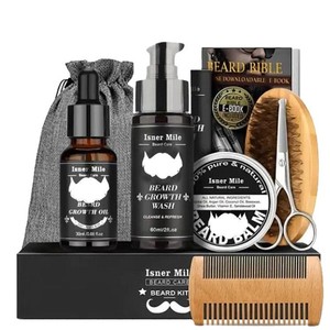 Set de Herramientas para el Cuidado de la Barba para Hombre, Rodillo para Barba 5 en 1, Aceite Orgánico Hidratante para el Crecimiento, Navaja de Afeitar, Peine, Cera y Bálsamo - Product Image 1