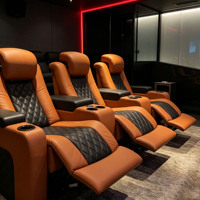 Canapé inclinable électrique orange et noir pour salon, mobilier de cinéma maison avec porte-gobelets et repose-pieds