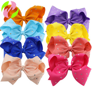Kẹp tóc nơ handmade cỡ lớn 8 inch, chất liệu ruy băng grosgrain, đính đá pha lê, dành cho bé gái. - Product Image 1
