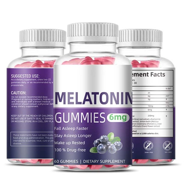 Sleep Support 6mg Drug Free Blueberry Flavor Calming Herbs 60ct Dietary Supplement Fall Asleep Faster Melatonin Gummies Adult