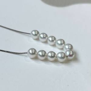 Collar de Perlas de Agua Dulce Naturales de Zhuji, 4-5 mm, Redondas, Pequeñas, Tipo Bombilla, Cadena de Plata S925 con Cierre de Sonrisa, Cadena de Hueso, Perlas de la Misma Marca - Product Image 2