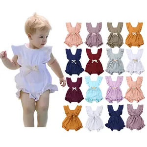 Newborn Girls Fashion Ruffled Sleeve One Piece Outfits Romper Bodysuit Baby Clothes for Toddler Infant 0-3 Months