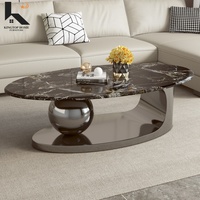 Table basse moderne en acier inoxydable et pierre, plateau en marbre de luxe, table centrale pour salon