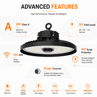 Lámpara LED UFO para Almacenes, Garantía de 7 Años, Lente de PC, Chips LED Liteon 5050, 200 lm por W, IP65, IK08, Protección Contra Sobretensiones de 6kV, Compatible con Zhaga