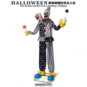 Büyük Mekanik Elektrikli İndüksiyonlu Çift Başlı Palyaço Animasyonlu Dekorasyon Cadılar Bayramı Animatronik Ses Aktifli Komik Joker - Product Image 4