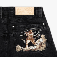 Pantalon en jean délavé et déchiré à jambe large et coupe ample, style européen streetwear, avec poches surpiquées, pour homme – Tendance et stylé