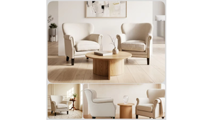 Fauteuil d'appoint moderne à dossier haut avec clous en laiton, rembourrage en coton fait main, pieds en bois massif, dossier capitonné écologique pour chambre et salon - Product Image 3