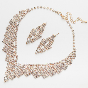 WN060 Conjunto de joyería nupcial de alta calidad Conjunto de collar y pendientes de diamantes de imitación transparente Conjunto de joyería de boda al por mayor - Product Image 2
