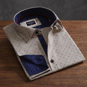 Beige Navy Casual Square Collar <b>Batik</b> 100% Cotton Covered Button <b>Dress</b> Shirt High Quality - Product Image 3