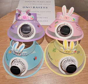 Casquette <span class=keywords><strong>Pare</strong></span>-<span class=keywords><strong>Soleil</strong></span> pour Enfants avec Ventilateur Solaire et Chargement USB, Chapeau Rafraîchissant Anti-UV Motif Lapin Mignon pour l'Été des Enfants - Product Image 4