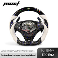 Pour BMW E90 E91 E92 E93 M3 Série 3 328i 330i 335d Série 1 135i Volant en Fibre de Carbone Personnalisé avec Affichage LED des Tours/minute