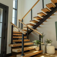 Conception d'escalier droit en verre moderne d'intérieur en forme de U Escalier en acier Conception d'escalier en bois massif pour villa