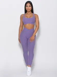 Wholesale Logo Custom 2 Piece Wear Sets Sport Clothes Running Women Yoga Clothing High Waisted Workout Leggings Yoga Set