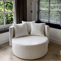 Meubles de salon décontractés, canapé simple en peluche blanc doux, canapé rond en bouclette, fauteuil rond blanc