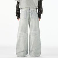 Pantalon droit ample en jean bleu clair américain de haute qualité pour homme - Nouveau pantalon long à jambe large délavé